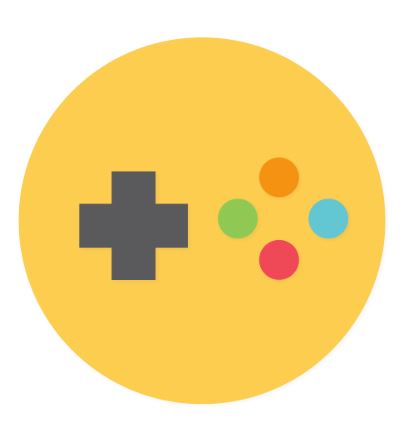 Yellow circle with stylized game controller buttons