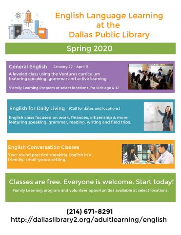 Spring 2020 English Language Learning (ELL) at the Dallas Public Library 