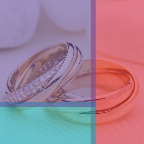 Wedding bands overlaid with library colors