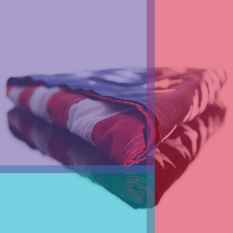 An image of a folded American flag overlaid with the library colors