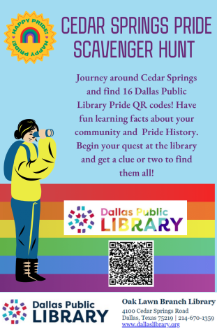 Pride Scavenger Hunt Flyer with QR code. 