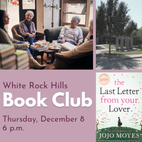 White Rock Hills Book Club Cover Image featuring event details 