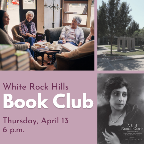 White Rock Hills Book Club Cover Image featuring event details and cover of the month's book