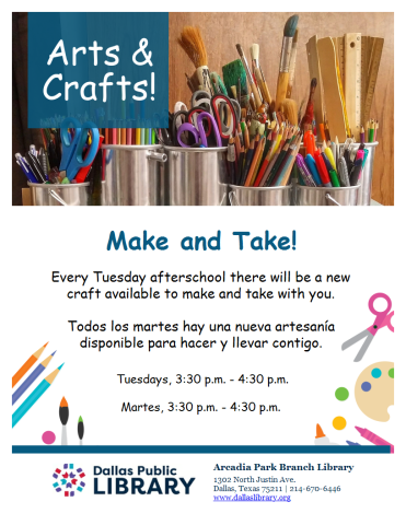 Every Tuesday there is a new craft available to make and take with you.