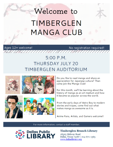 Flyer for Manga Club