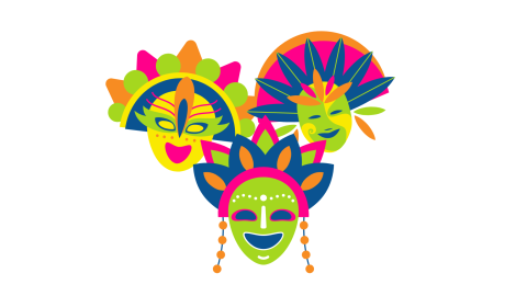 Three colorful masks.