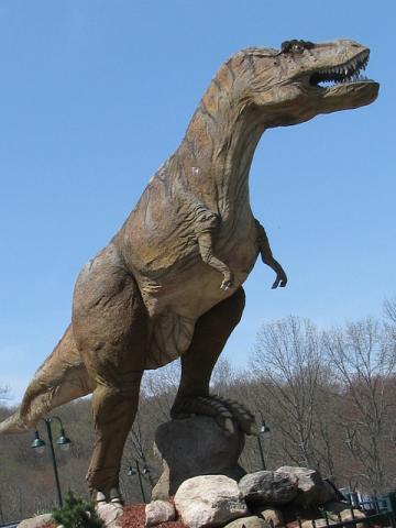 T-Rex Statue on Rocks
