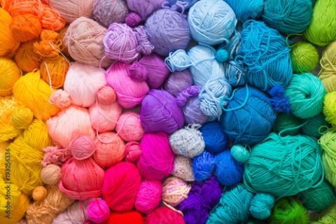 Rainbow colors of yarn balls