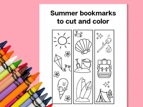 bookmarks to cut and color summer themed