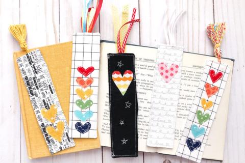 Rainbow Heart Fabric Bookmarks