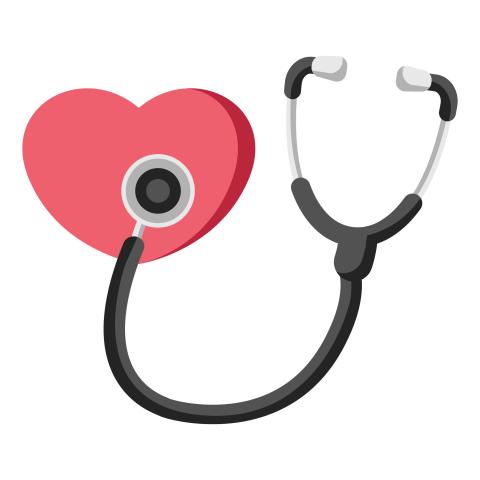 a cartoon stethoscope listens to a cartoon heart