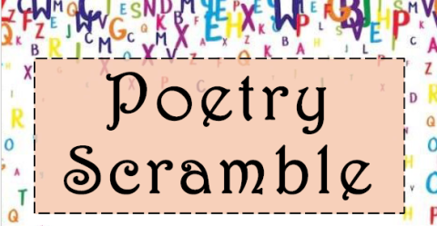 poetry scramble with falling, jumbled multicolor letters