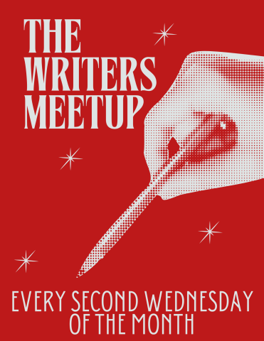 Graphic for the The Writers Meetup with red background