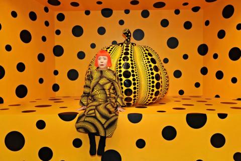 Yayoi Kusama, Kusama with Pumpkin, 2010 © Yayoi Kusama Installation View: Aichi Triennale 2010. Courtesy Ota Fine Arts, Tokyo/ Singapore; Victoria Miro Gallery, London; David Zwirner, New York; and KUSAMA Enterprise