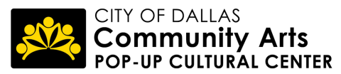 Black and yellow emblem of the City of Dallas Community Arts logo.