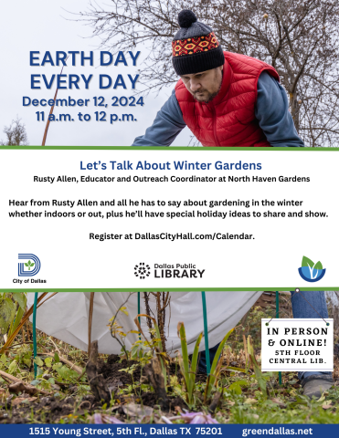 Flyer of a man leaning over a garden