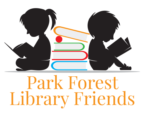 two children reading with logo Park Forest Library Friends