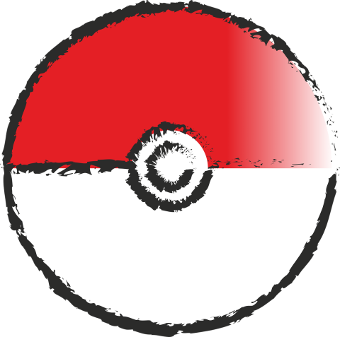 A pokeball with a penciled outline. The ball is split in two parts, the top part is red while the bottom part is white. in between these two spaces rest two smaller circles, one within the other. Una pokebola con un contorno dibujado a lápiz. La pelota se divide en dos partes, la parte superior es roja y la parte inferior es blanca. entre estos dos espacios descansan dos círculos más pequeños, uno dentro del otro.