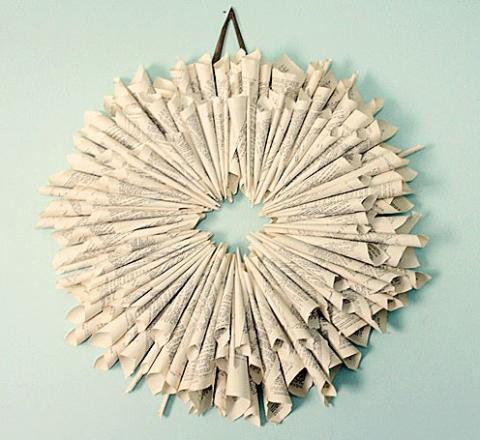 Spring Wreath Example made from old book pages