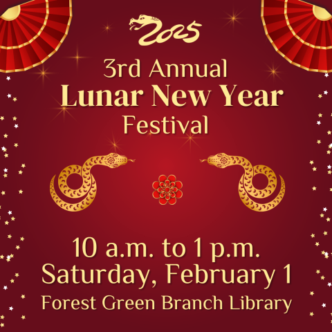 Gold text on dark red background "3rd Annual Lunar New Year Festival"