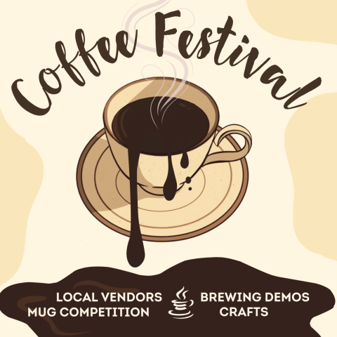 A warm cup of coffee, and the events of the coffee festival listed.