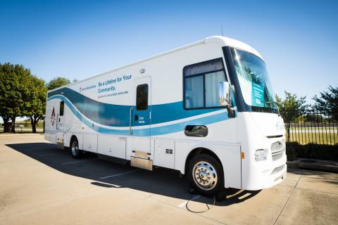 white blood drive bus