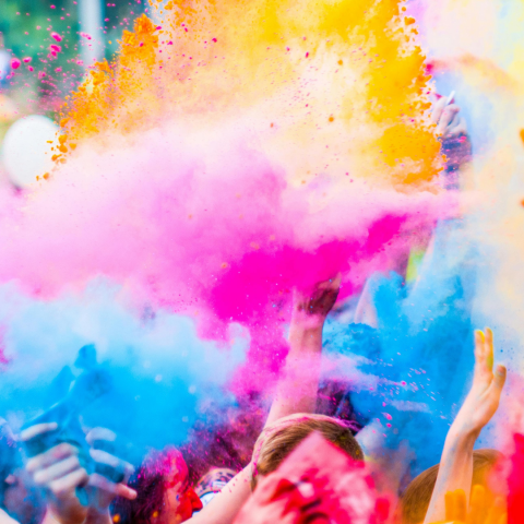 Colorful powder flying in the air