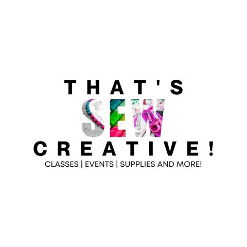 Colorful That's Sew Creative logo on a white background.