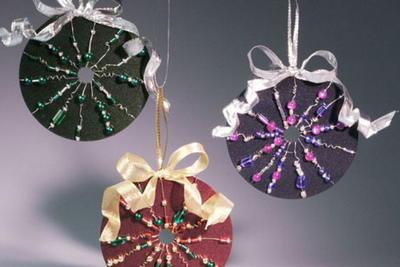 cds decorated as ornaments