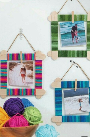 Popsicle and yarn picture frames