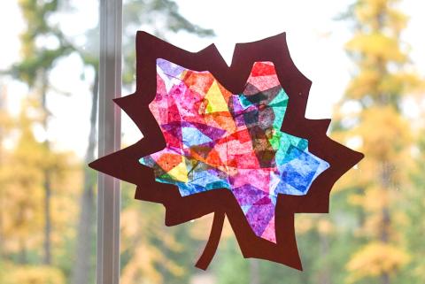multicolored map leaf suncatcher