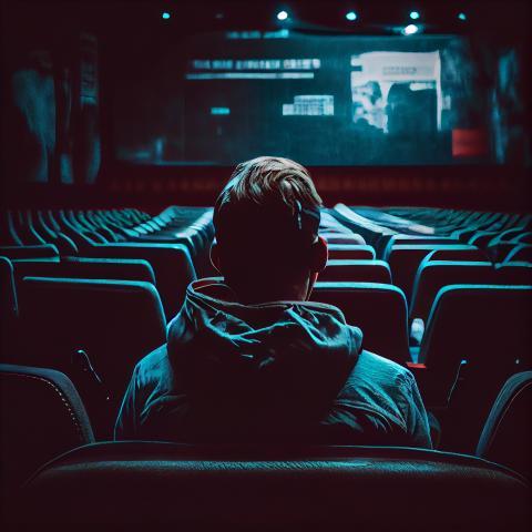 Man in dark movie theater