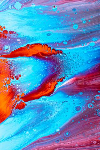 abstract painting with blue, purple, and orange