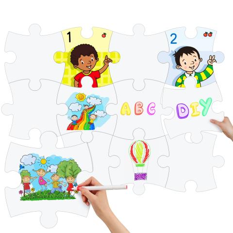 Blank jigsaw puzzles being colored