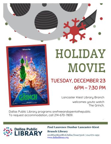 Holiday Movie Flyer, Tuesday December 23 2025, 6 PM