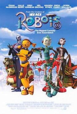 five characters from "robots" with the movie logo at the top