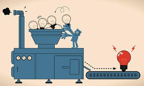 graphic of a machine creating a light bulb