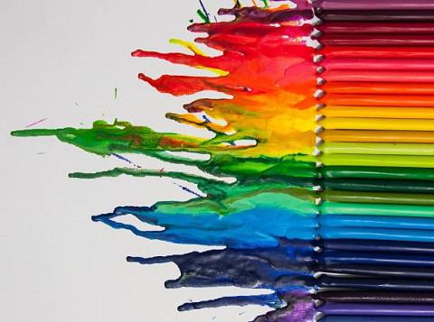 rainbow color melted crayons 