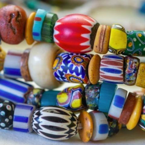 brightly colored beads of varying size and shape