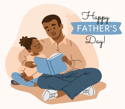 Happy Father's day image. It shows a father reading a book to his daughter.