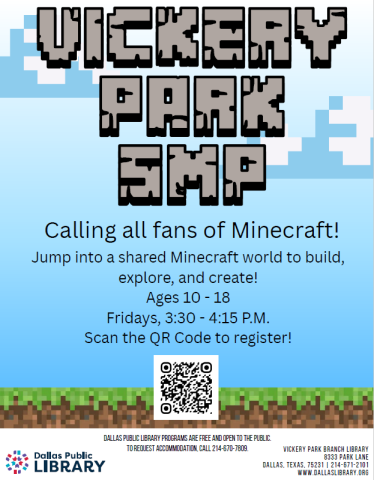 Vickery Park SMP flyer on blue pixelated background 