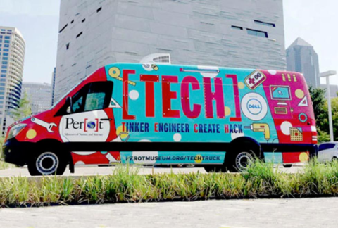 Photo of Tech Truck parked outside Perot Museum.