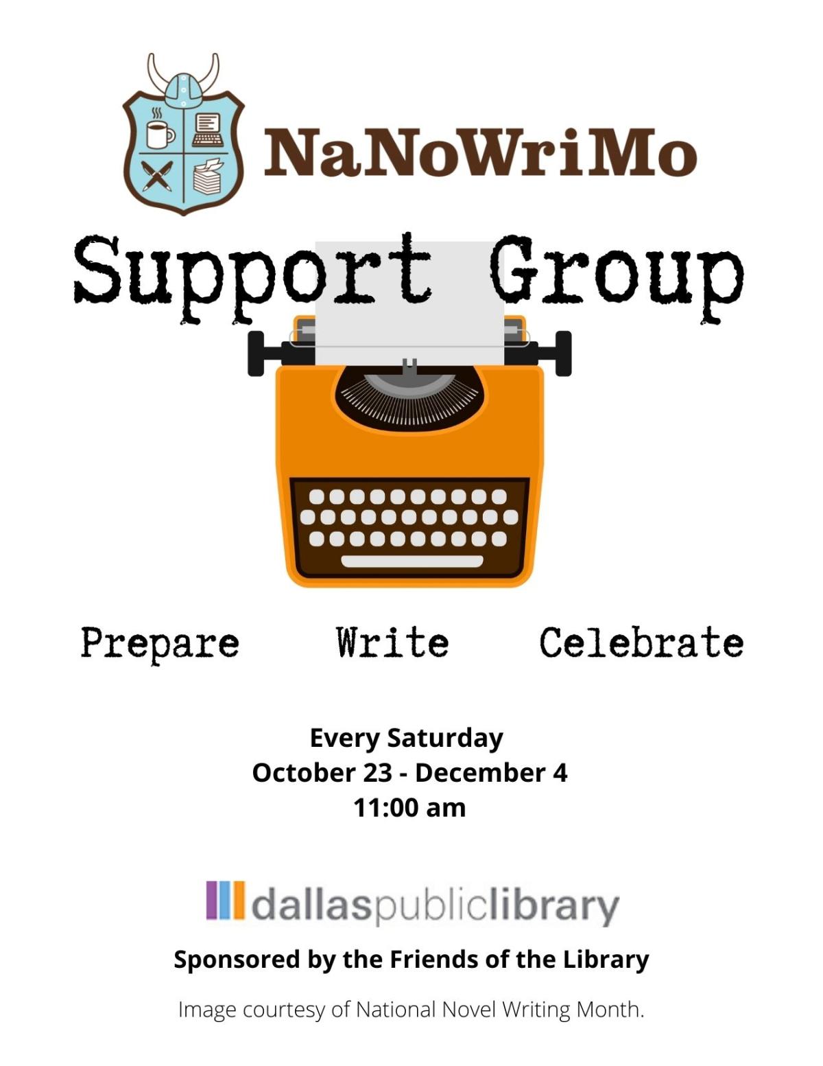 NaNoWriMo Support Group flyer