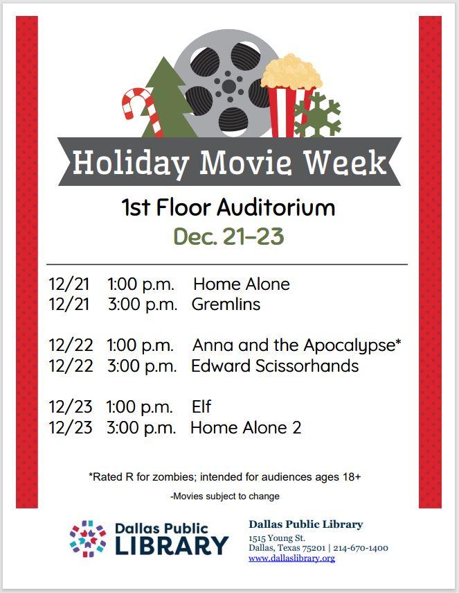 Holiday Movie Week Schedule