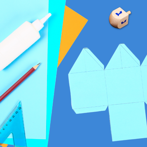 Dreidel Graphic, featuring craft tools and paper dreidel