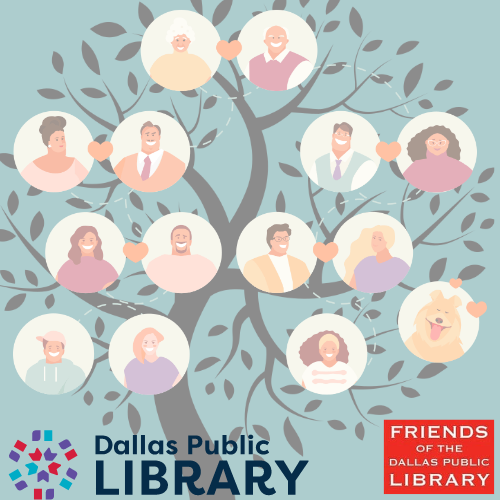 Seniors Genealogy Workshop, Family Tree w/ Blue Background DPL and FODPL Logos