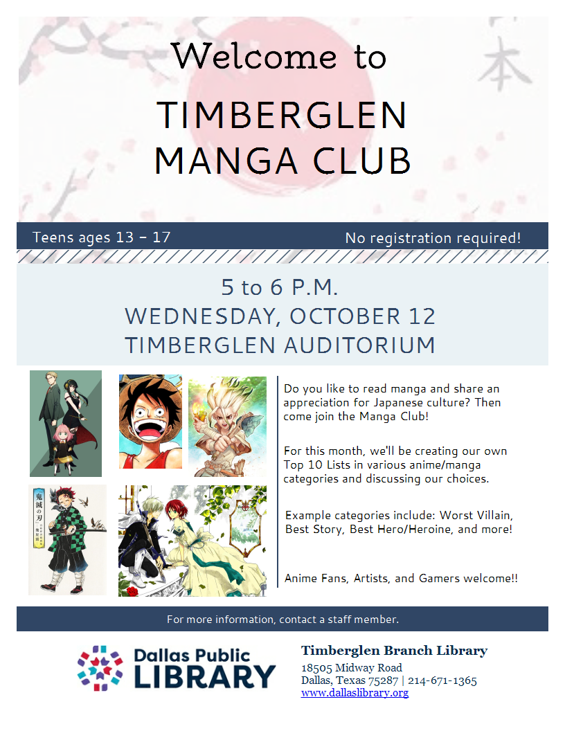 Flyer for Manga Club