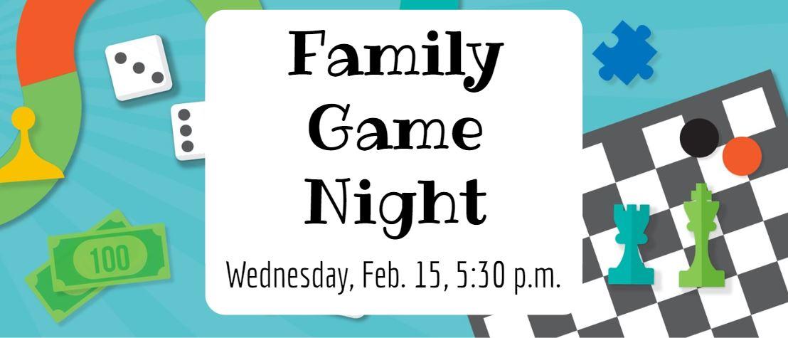 Picture of game boards with "Family Game Night" written in black