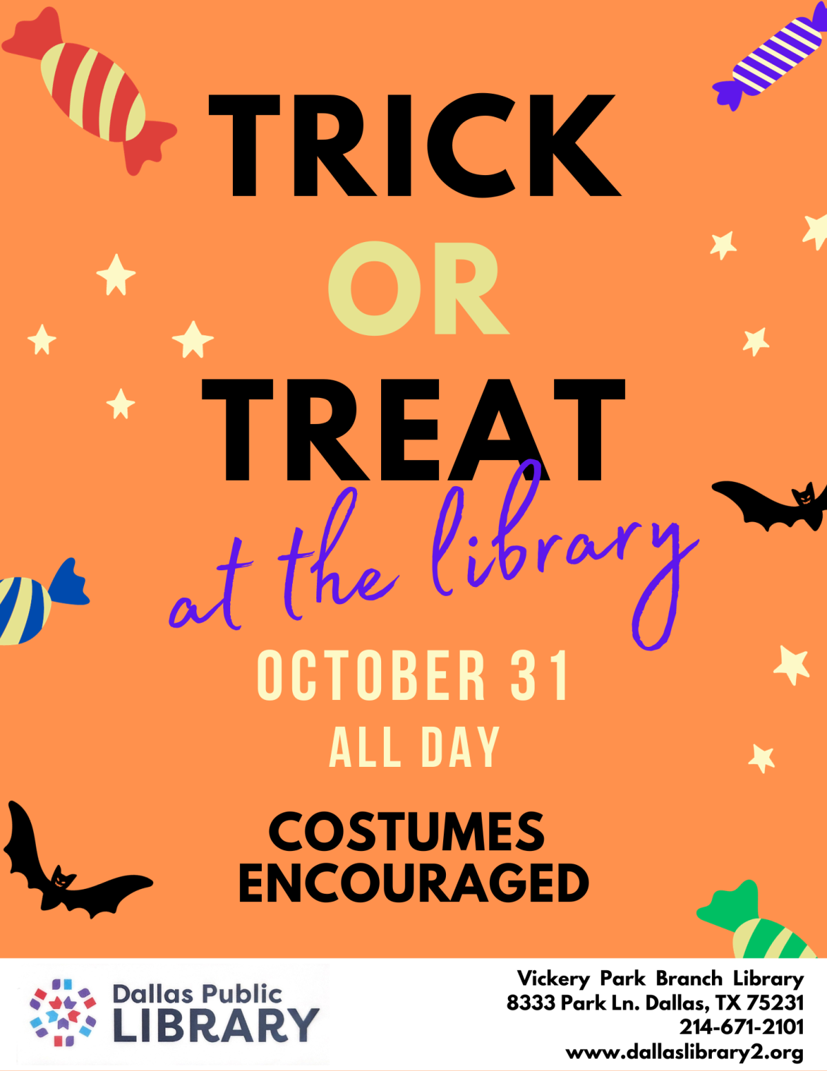 Trick or Treat at the Library- October 31 All Day