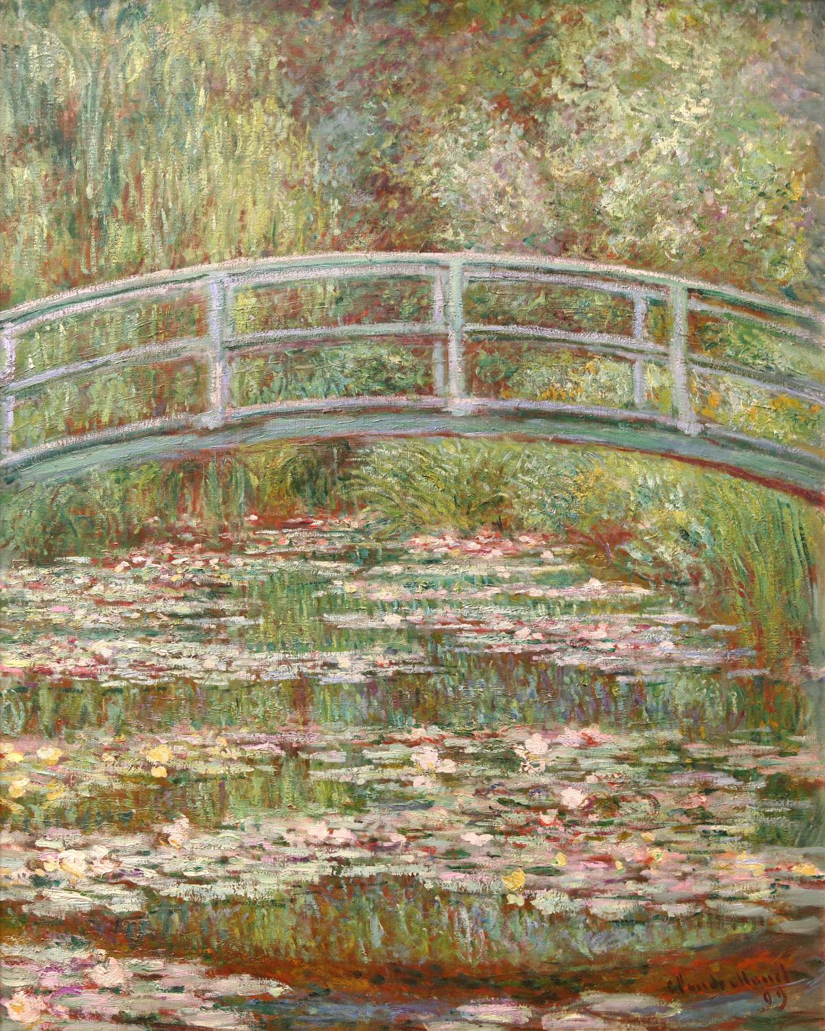 monet painting of bridge and water lilies